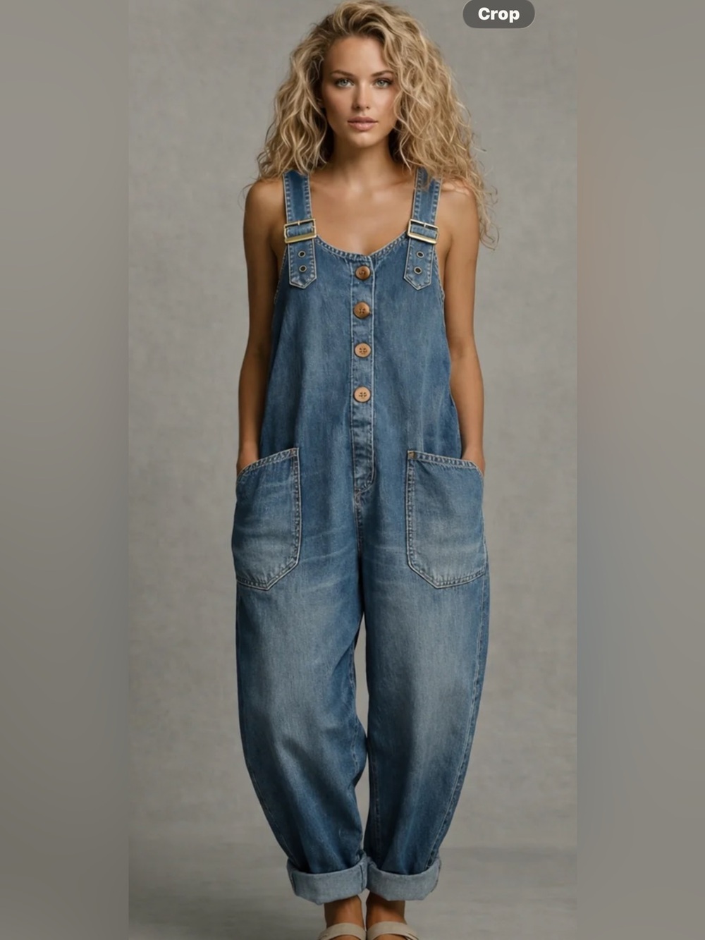 Denim Button-Front Women’s Overalls - Blue